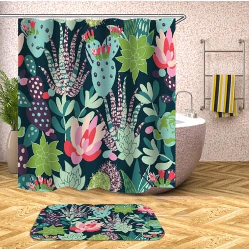OLOEY Floral Polyester Shower Curtains with Mat 3D Print Washable Bathroom Decor Screens for Bathroom Shower Customized