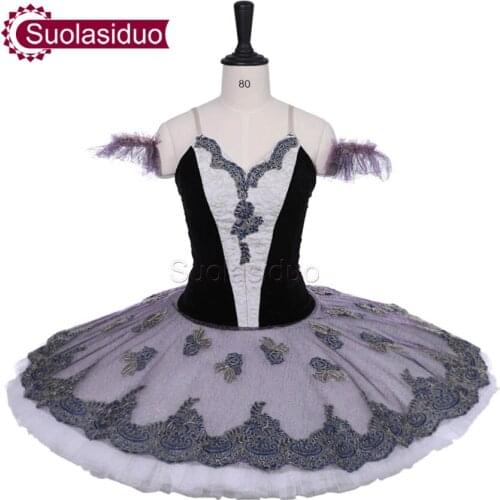 Women Black Professional Stage Ballet Tutu Costumes Adult Classical Pancake Fairy Performance Competition Apperal Girls Ballet