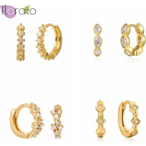 925 Sterling Silver Ear Buckle Hoop Earrings for Women 10mm Round Gold Earrings White/Orange/Purple/Green/Black Fashion Jewelry