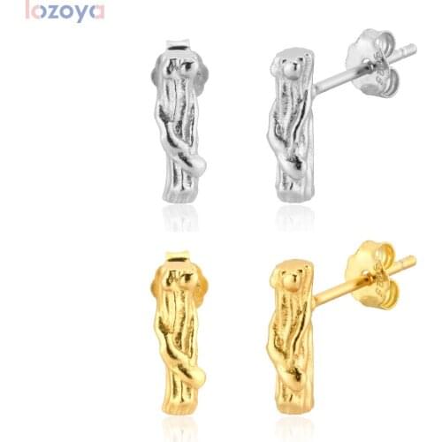 Lozoya 925 Sterling Silver For Party Fine Jewelry Rock Geometric Trunk Stud Earring Women Crystal Fashion Punk Piercing
