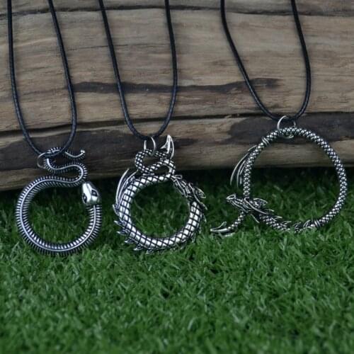 Snake Dragon Pendant Necklace Animal Totem Jewelry For Women Men