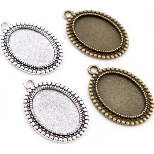 10pcs 18x25mm Inner Size Antique Silver Plated Bronze Vintage Style Cameo Cabochon Base Setting Pendant necklace findings