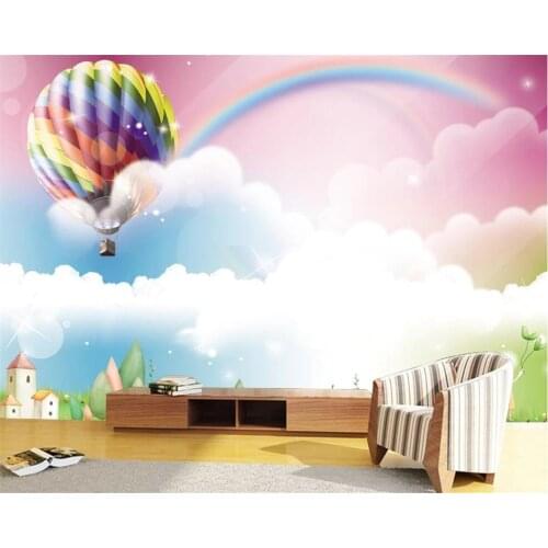 Beibehang Custom children room 3d wallpaper cute cartoon hot air balloon rainbow photo 3d wallpaper decoration painting mural