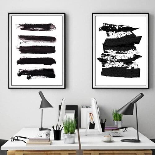 Abstract Canvas Painting Black White Wall Art Minimalist Brush Strokes Poster Watercolor Pictures for Living Room Decor
