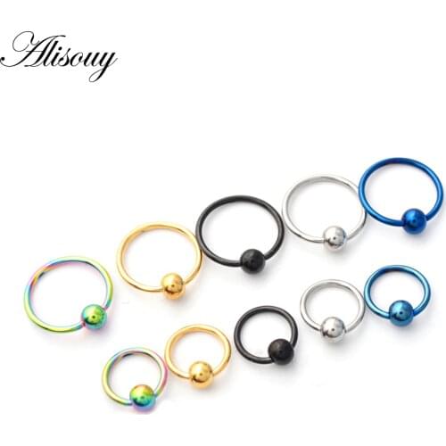 Alisouy 1PC 14G/16G Stainless Steel Captive Bead Rings Lips Nose Rings Ear Tragus Nipple Rings Navel ring Body Piercing Jewelry