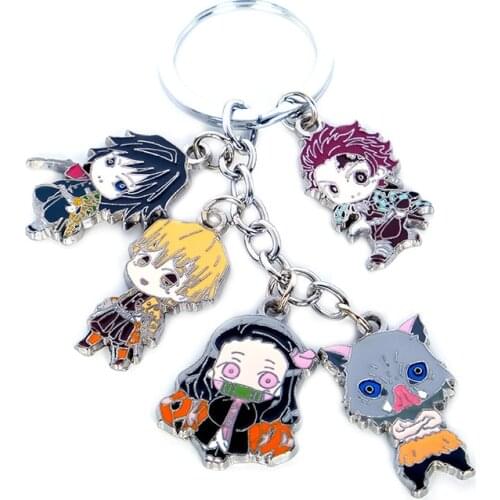 Anime Demon Slayer metal Kimetsu no Yaiba keychain key ring figure set pendant toys gifts