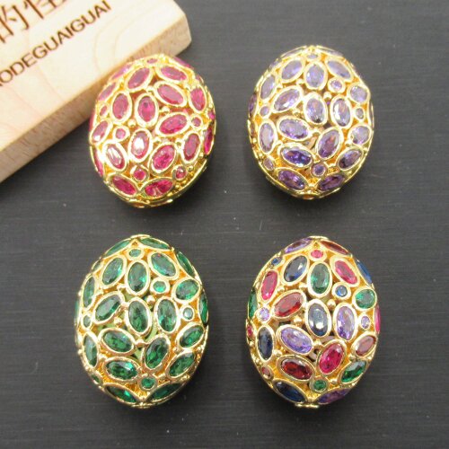 APDGG 20x26mm Golden Hollow Oval Gold plated Cubic Zirconia CZ Micro Paved Loose Metal Beads For Jewelry Making DIY