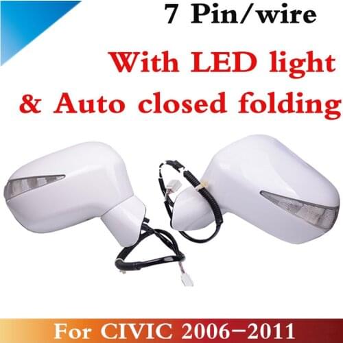 CAPQX 2PCS Electrict Auto Folding Closed Side Rearview Mirror 76250-SNB-H01 For CIVIC FA1 FD2 FD1 2006-2011 7pin/ wire