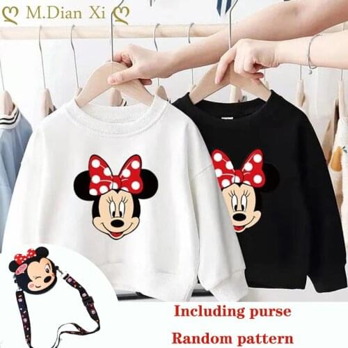 Kids Baby Boys Girls Sweatshirts T-Shirt Toddler Infant Boys Girls Sweatshirts Cotton Minnie T-Shirt+Random Cartoon Purse 2-7Y