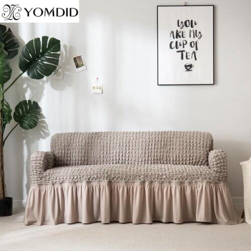 Elastic sofa cover 3D plaid slipcover universal couch covers with elegant skirt for living room couch sofa decor with armrest