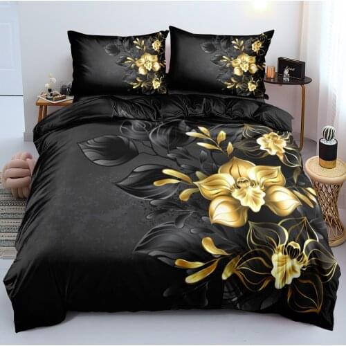 3D Custom Bedding Set Green Plants Design Quilt/Duvet Covers Pillowcase Sets Bed Linen 140x200 Size Black Bedspread Home Texitle