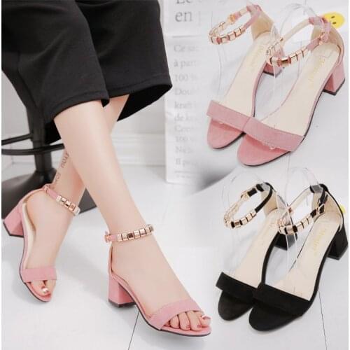 Metal String Bead Summer Women Sandals Open Toe Shoes Womens Sandles Square Heel Women Shoes Korean Style Gladiator Shoes