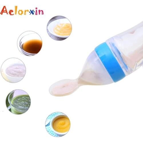 90ML Rice Paste Bottle Baby Spoon Safety Infant Baby Feeding with Spoon Feeder Food Rice Bottle for Best Gift