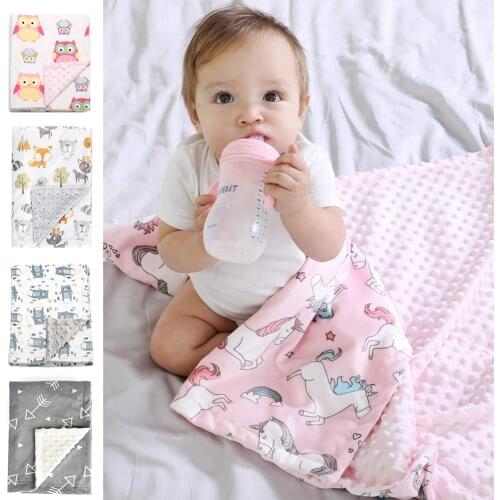 Minky Baby Blanket 75*120CM, Super Soft Cute Plush Baby Blanket with Dotted Backing, for Boy, Girl,Newborns