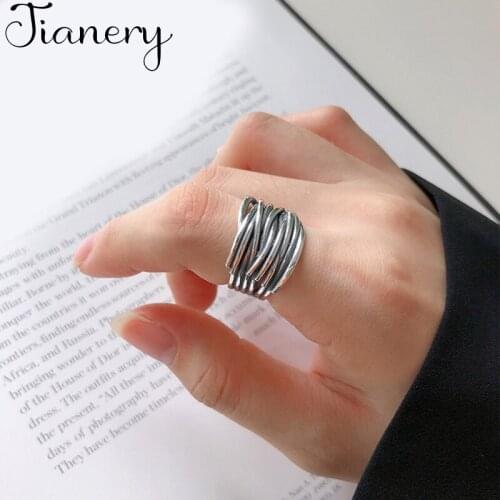 Mutil-layer Handmade Woven Twine Thai Silver Color Ring Adjustable Size Ring For Women Jewelry