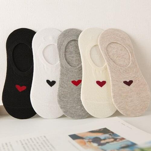 Fashion Harajuku Cute Cotton Socks Women Solid Color Love Heart Short Invisible Sock For Ladies Funny Girl Happy Ankle Sock Meia