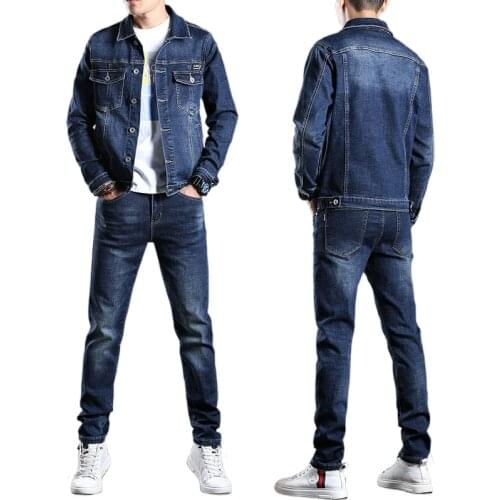 Spring denim jacket men 2021 new suit jacket jacket pants two pieces of mens spring and autumn models