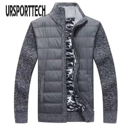 Plus Size M-3XL New Mens Thick Sweater Coat Male Autumn Winter Down Sweatercoat Black Blue Gray Zipper Sweater Jacket Outerwear
