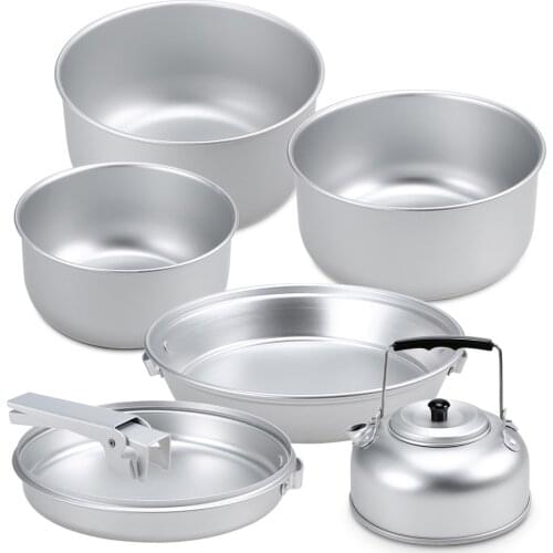 Outdoor Camping Cookware Set Marching Ultralight Tableware Cooking Stove Kit Travel Pan Hiking Picnic Camping Tools 6pcs/Set