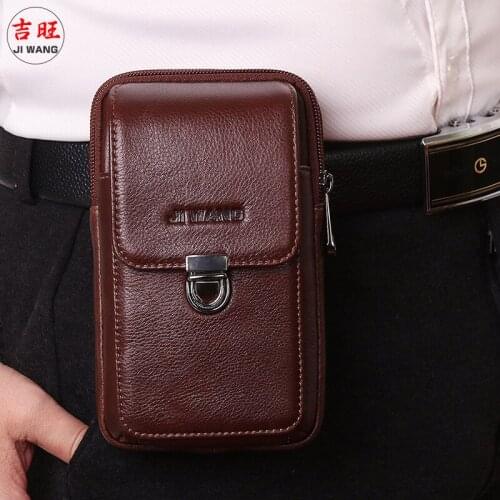 Cowhide Genuine Leather Men Waist Hook Bag Belt Bum Small Money Cell/Mobile Phone Cigarette Case Purse Pouch Male Fanny Pack New