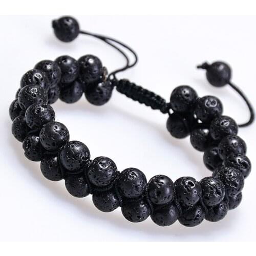 Natural Volcano 8MM Beads Double row Elastic Bracelet Jade Round Necklace Jewellery Fashion Handmade DIY Man Woman Luck Amulet