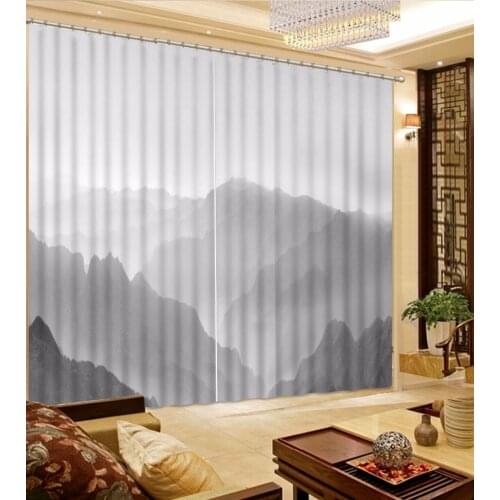 New Custom 3D Beautiful Curtains For Living Room Black And White Landscape Painting Curtains Gray Curtains Blackout Shade Window