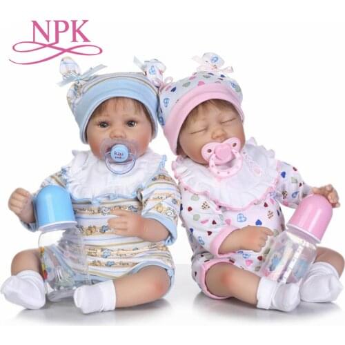 NPK 40cm new arrival cotton body sumilation twin babies rooted hair kid birthday gifts silicone reborn baby dolls