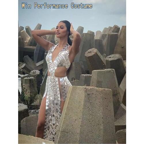 Sparkly Sequins Mirror Dress Women Birthday Celebrate Wedding Long Dress Bar Ds Latin Dresses Party Festival Outfits