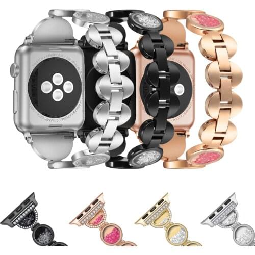 Luxury Quicksand band for Apple Watch 44mm 42mm 40mm 38mm Adjustable Stainless Steel Rhinestone Bracelet for iwatch 6/5/4/3/2/SE