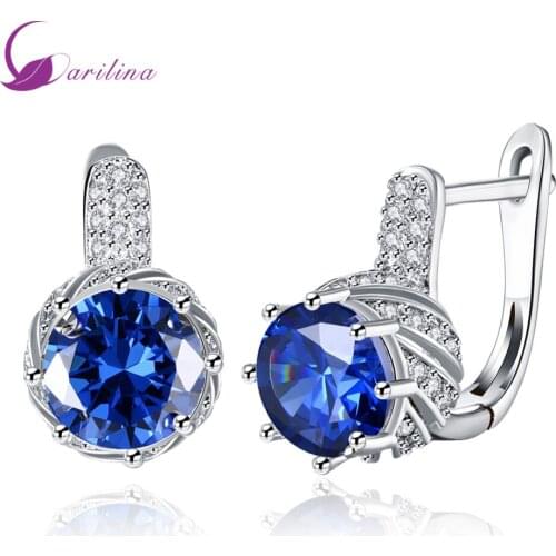 Stud Earrings Fashion 2020 New Brand Designer Blue Crystal Silver Color Earrings Cute Jewelry Gift Party Wedding Earrings E2069