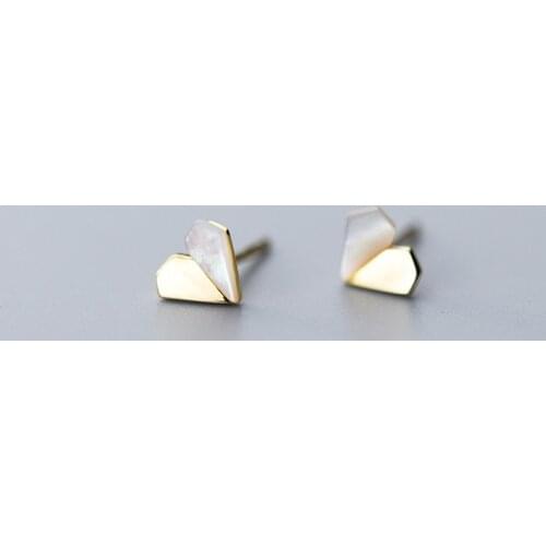 MloveAcc 925 Solid Sterling Silver Fine Jewelry Shell Gold Heart Shape Stud Earrings for Fashion Women Girls Lady Wedding Gift