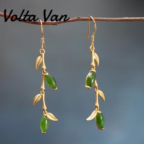 Volta Van Jasper Drop Earrings 925 Sterling Silver 2021 New Pendientes Plata Bamboo Leaves Elegant Fashion Fine Jewelry Earrings