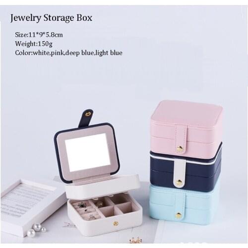 Luxury Fresh And Simple Portable Jewelry Box With Makeup Mirror Necklaces Earrings Ring Multi-function Jewellery Storage Box