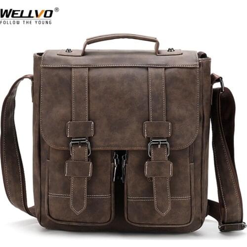 Mens Shoulder Bag Male PU Leather Crossbody Bags Vintage Casual Travel Bags Business Handbags Patchwork Messenger Bag XA931ZC