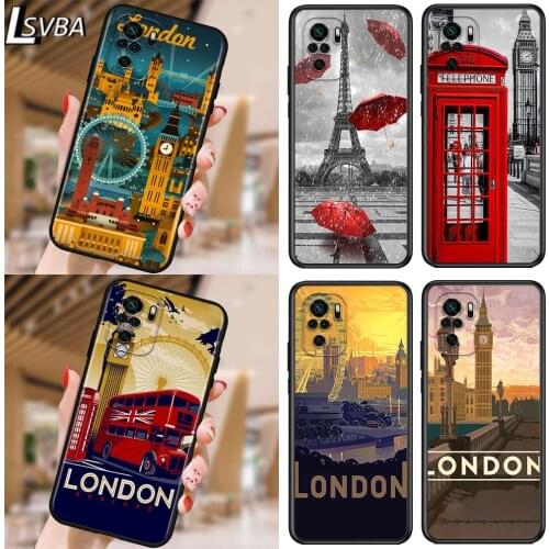 London Bus England Telephone for Xiaomi Redmi Note 10 10S 9 9T 9S 9Pro Max 8T 8Pro 8 7 6 5 Pro 5A 4X 4 Soft Black Phone Case