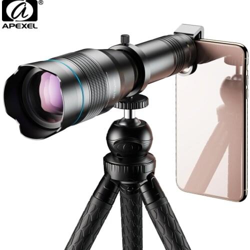 APEXEL Optional HD 60X metal telescope telephoto lens monocular mobile lens+ extendable tripod for iPhone Huawei all Smartphones
