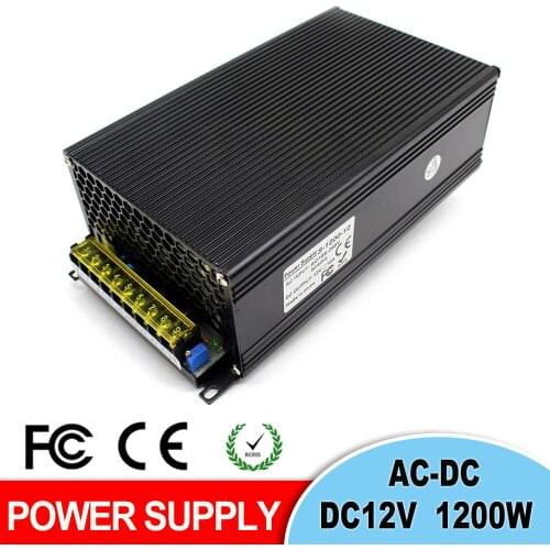 High Power 12VDC Power Supply Switching 100A 1200W Driver Transformers 110V 220V AC to DC 12V SMPS for Strip Lamp Light CNC CCTV