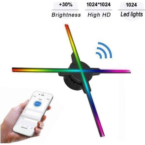 Xintai Touch 75CM 3D Hologram Projector Fan 1024 LED Holographic Imaging Lamp Player 3D Remote Advertising Display Projector