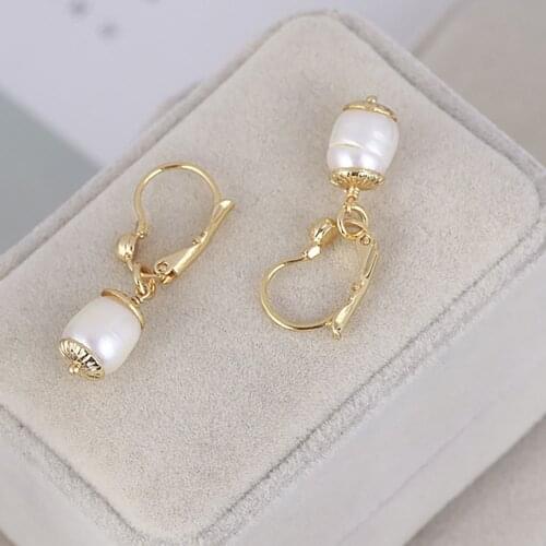 Women gold plated freshwater pearl pendant drop earrings and dangles earrings non pierced Clip jewelry