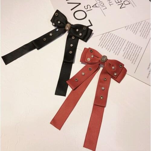 Vintage Ribbon Velvet Bow Hairpins Fabric Hair Clips Pin Women Crystal Rhinestone Barrettes Hairgrips Headpiece Hair Accessories