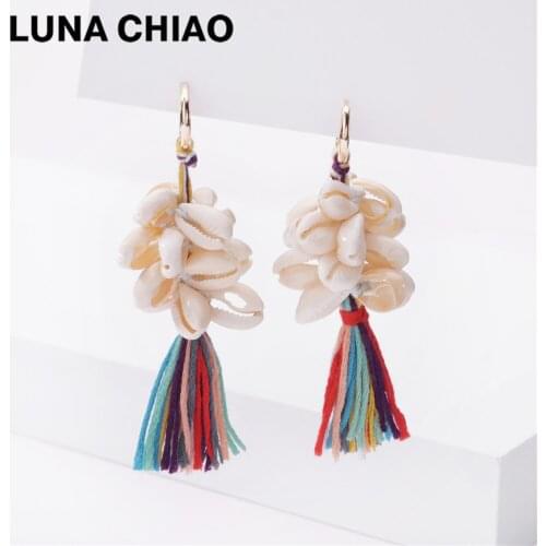LUNA CHIAO Summer Vocation Jewelry Shell Conch Tassel Drop Earring-Seaside Statement Earrings for Women