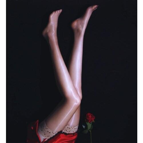 Aurora 1D Sexy Womens Invisible Stockings Lace Top Silicon Strap Anti-skid Thigh Nightclub Medias Oil Shiny Silk Stockings