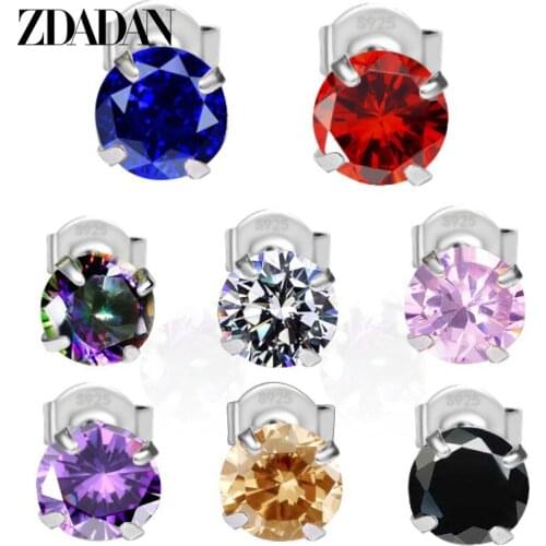 ZDADAN 4mm 5mm 6mm 7mm 8mm Crystal Zircon Stud Earrings For Women Fashion Wedding Jewelry Party Gifts Wholesale