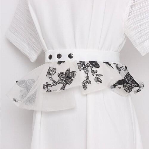 Womens runway fashion butterfly embroidery mesh Cummerbunds female Dress Corsets Waistband Belts decoration wide belt TB1454