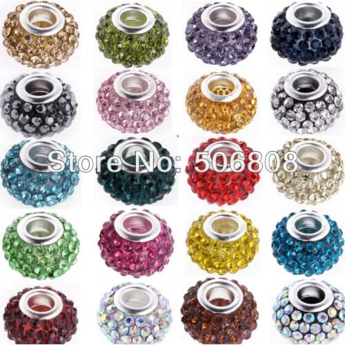 100PCS Multicolor Pave Crystal Rhinestone Charm European Beads, Big Hole Spacer Rondelle Beads Fit Charm Bracelets Snake Chains