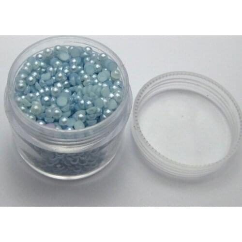 2000 Blue Half Pearl Gems Flatback Bead 3mm Nail Art Tips +Storage Box