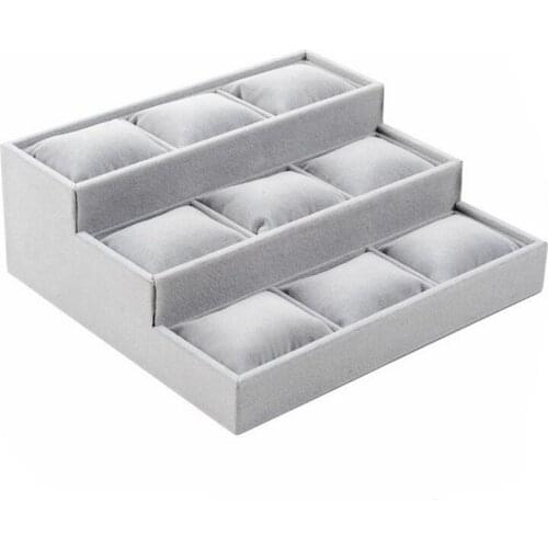 Velvet 3 Tier Bracelet Jewelry Display Tray 9 Grid With Pillow Bangle Necklace Storage Tray Watch Jewelry Organizer Stand Holder