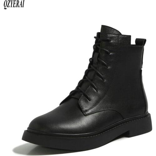 QZYERAI New style Riding boots Genuine leather Female boots lace-up Womens boots Head layer cowhide Womens shoes