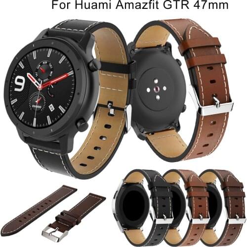 22mm business sport Leather wristband Strap for Samsung Gear S3 bracelet for huami amazfit GTR 47mm bracelet replace accessories