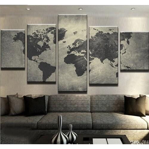Diy 5pcs Cross Stitch Full Square Round Diamond Embroidery Black World Map For Home Decor 5D Diamond Painting RhinestonesZP-1660